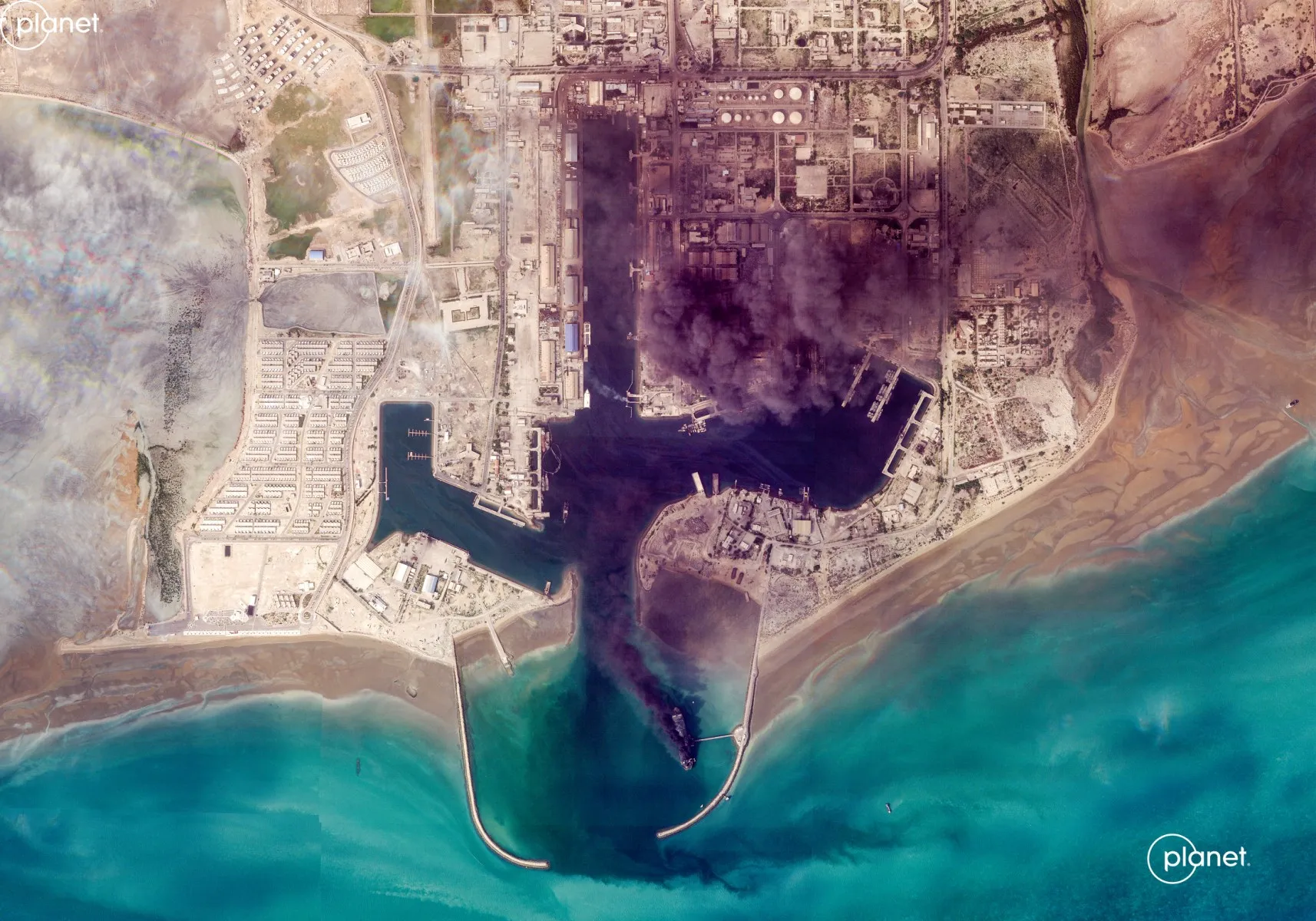 Wide-area Iran post-campaign satellite view — IRGC combat strength degraded 60-70%; ceasefire framework initialed at 23:59 on Day 32