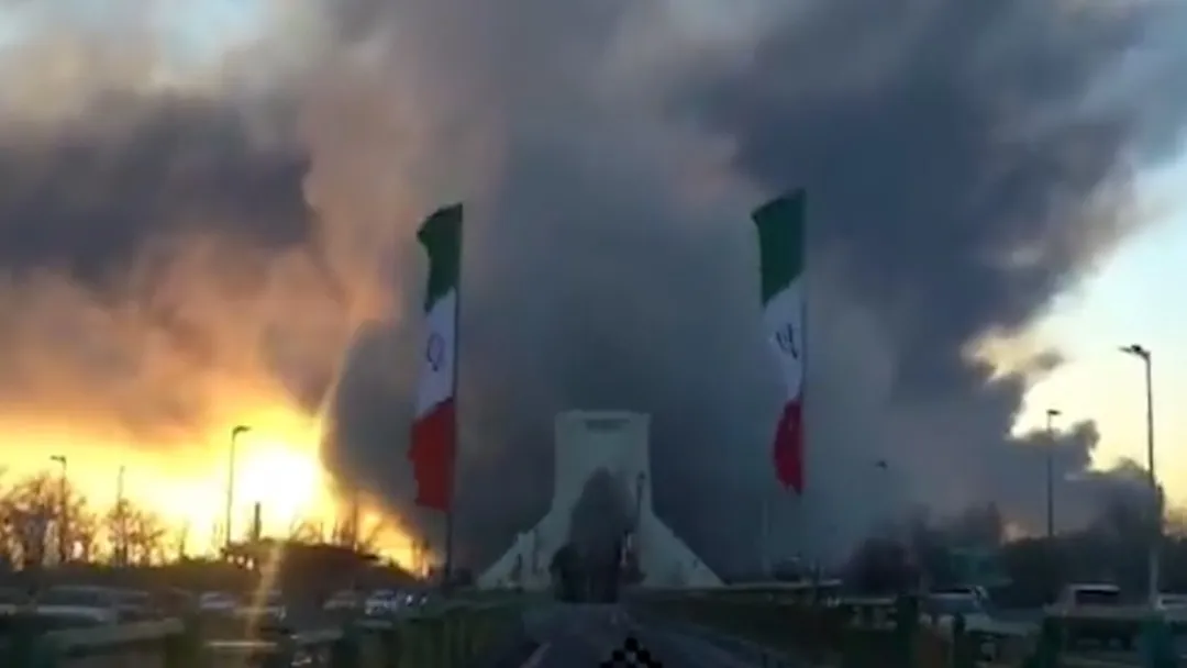 Destruction near Azadi Tower, Tehran — first civil area targeted