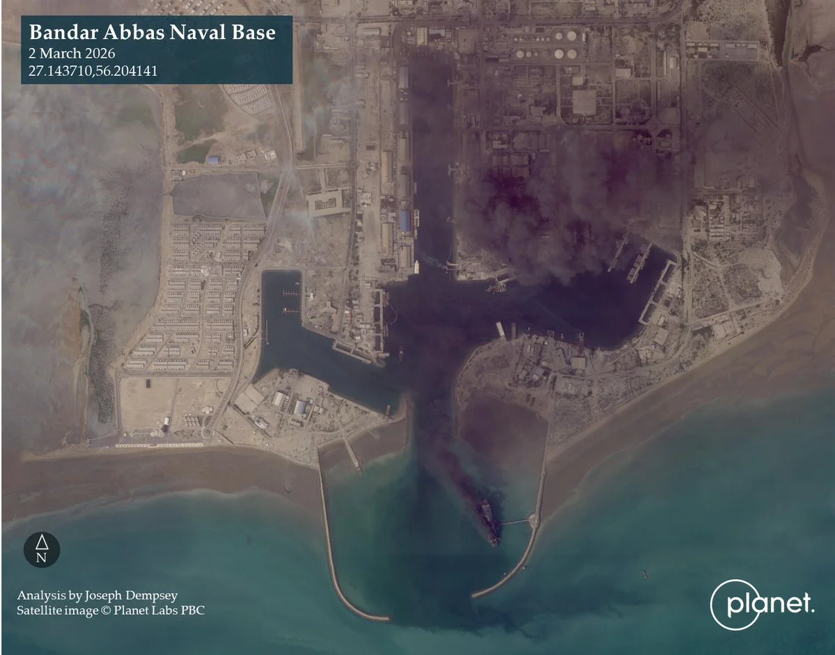 Bandar Abbas military infrastructure — IRGC conventional ground force declared 'below threshold for organized resistance' after Day 36 Kazeroun and Ahvaz strikes