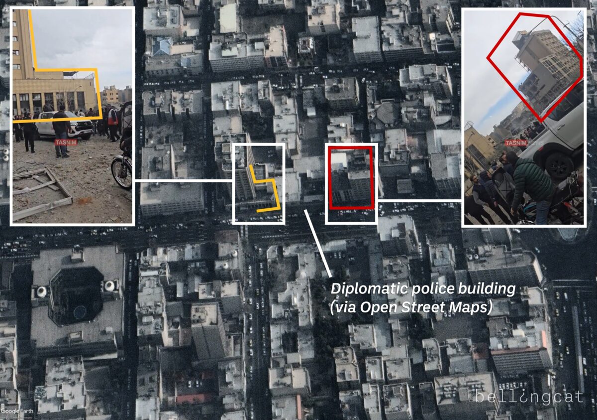 Bellingcat: Ferdowsi police station strike — annotated analysis