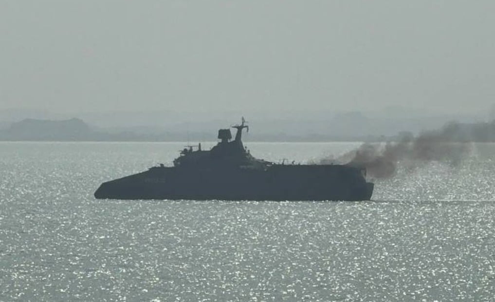 Iranian catamaran corvette struck and listing