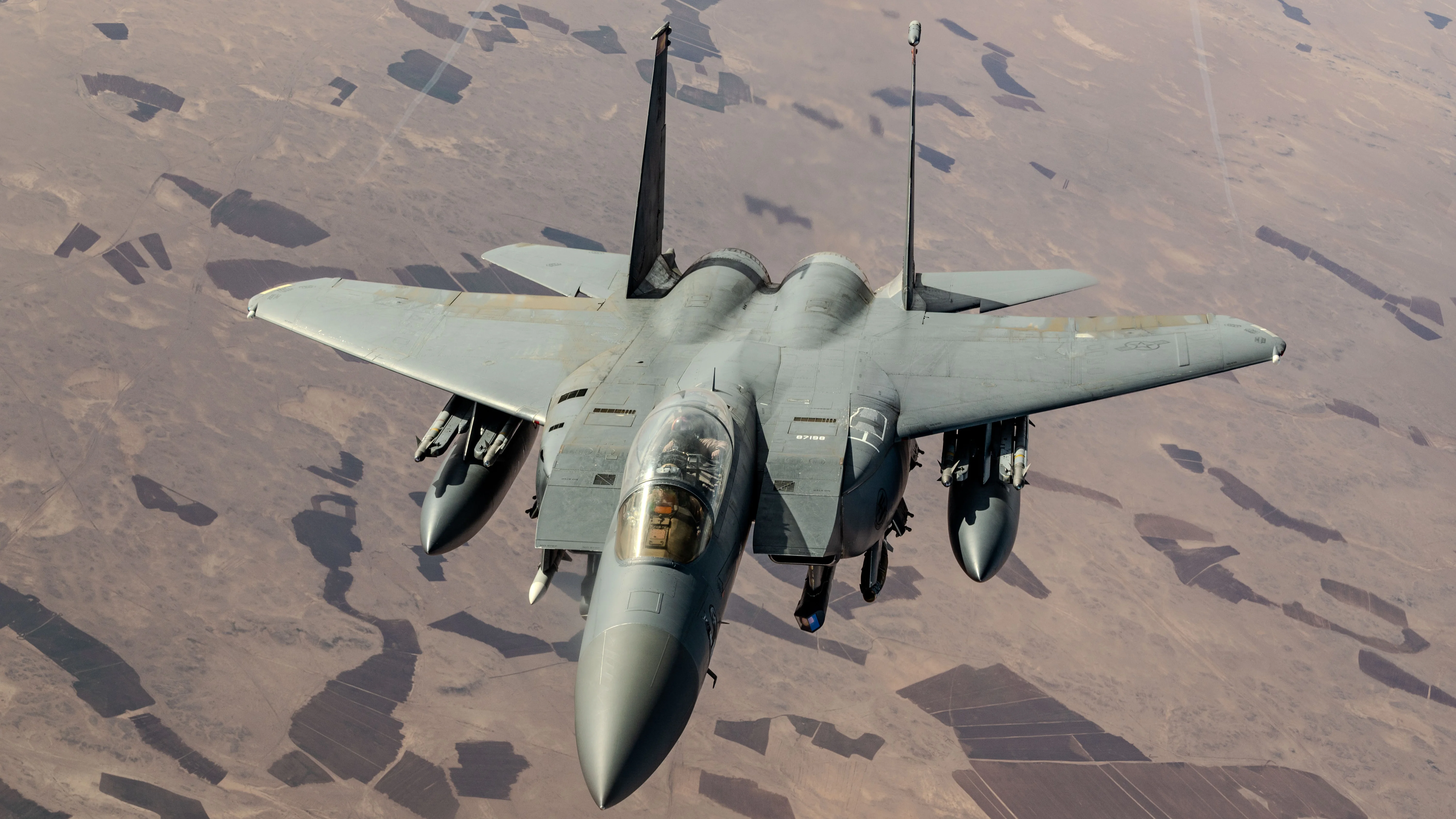 F-15E Strike Eagle from 48th FW RAF Lakenheath — call sign Dude 44, shot down by IRGC shoulder-fired missile over Qom Province April 3; both crew ejected safely
