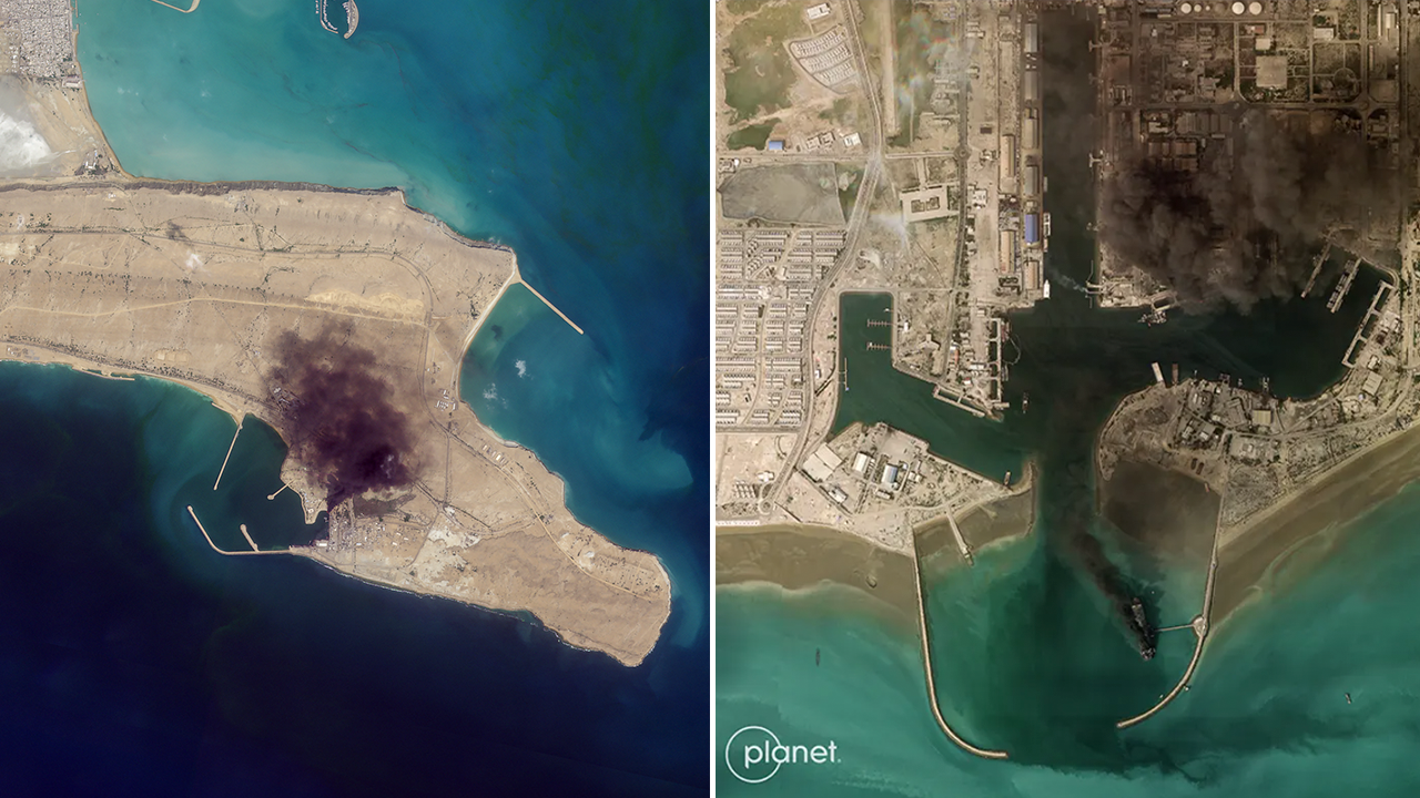 Satellite imagery of Iranian naval vessels destroyed at port