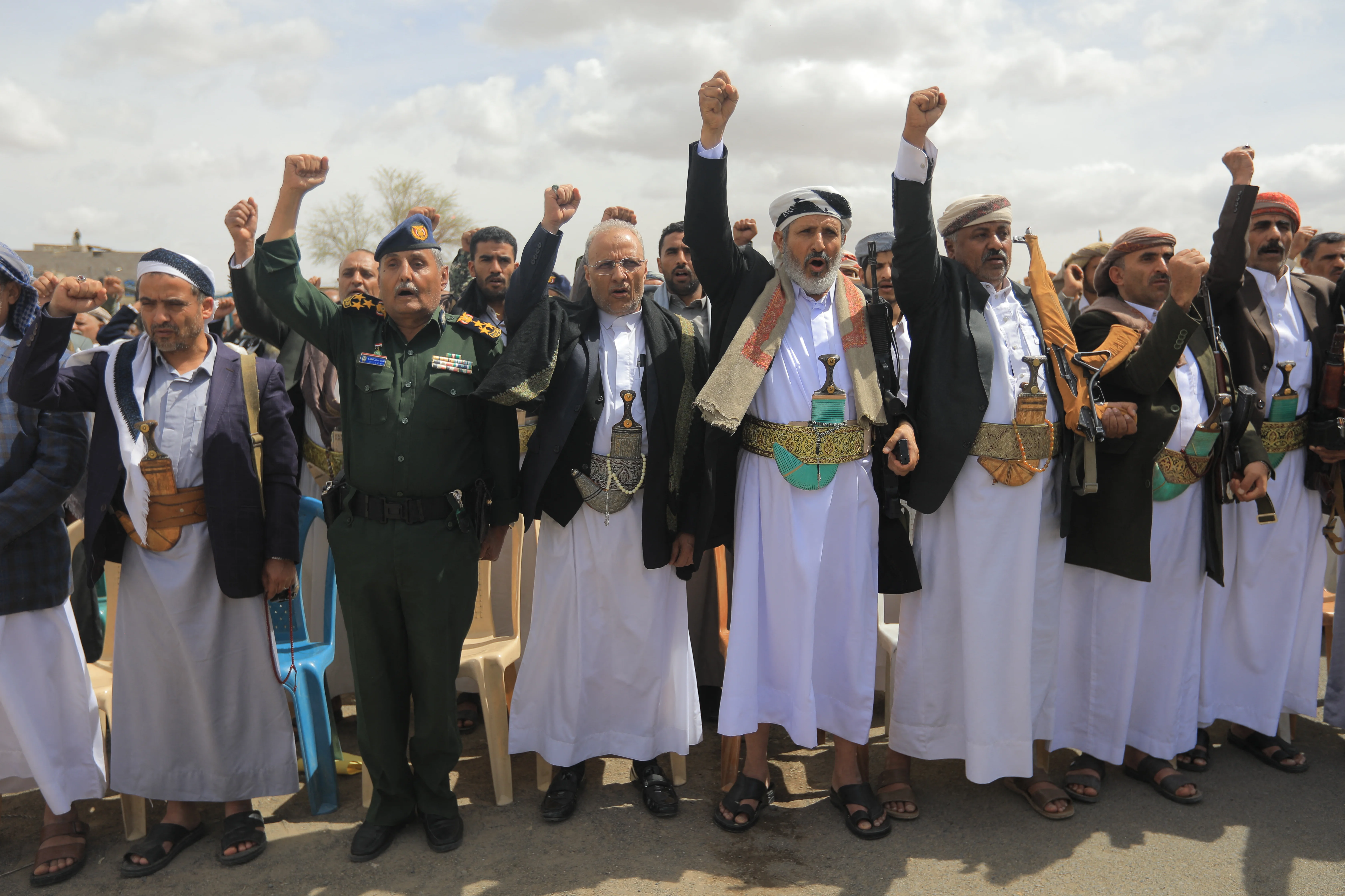 Mass Houthi rally in Sanaa — supporters celebrate re-entry into Iran war; Iran publicly hails it as 'proof the Resistance Axis is unbroken'