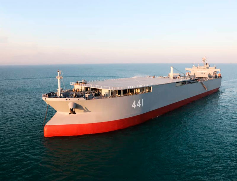 IRIS Makran drone carrier at sea — prior to being struck by US forces