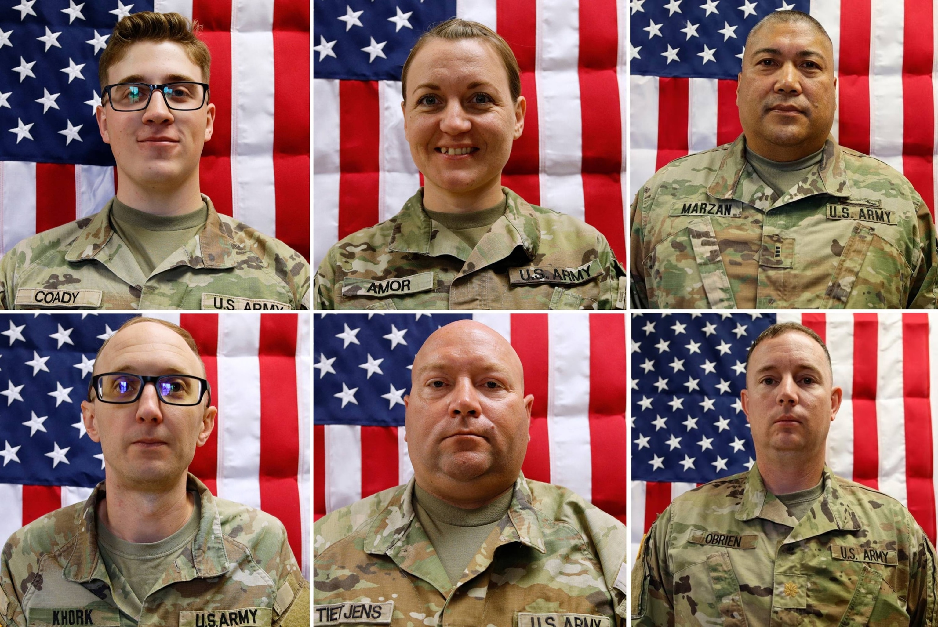 Official portraits of the six fallen soldiers — 103rd Sustainment Command